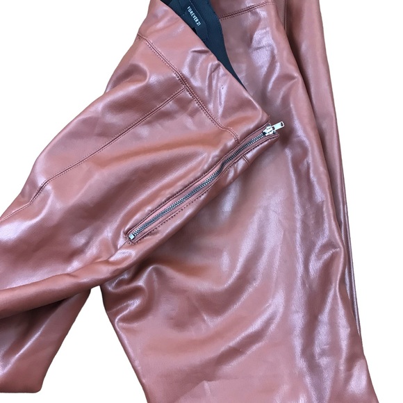 Faux Leather  Ankle Pants Med Coated Camel Brown Straight Skinny Stretch - Picture 4 of 12